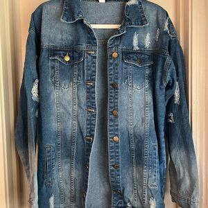 Boutique Distressed Blue Denim Jacket